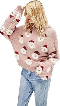 CHICWISH Women's Black/Green/Pink/Red Fuzzy Santa Claus Knit Top | Amazon (US)