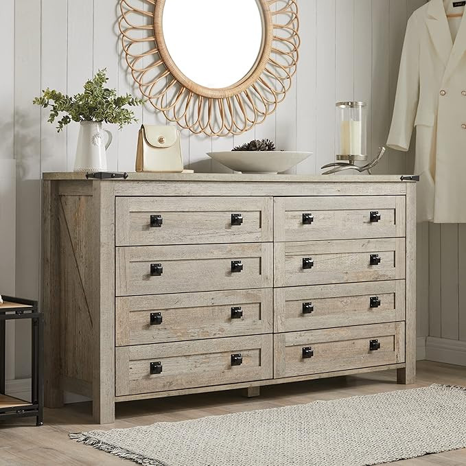 T4TREAM Farmhouse 8 Drawers Dresser Chests for Bedroom, Wood Rustic Wide Chset of Drawers,Storage... | Amazon (US)