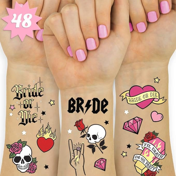 xo, Fetti Bride or Die Bachelorette Temporary Tattoos - 48 Foil Styles | Til Death Do Us Party Ba... | Amazon (US)