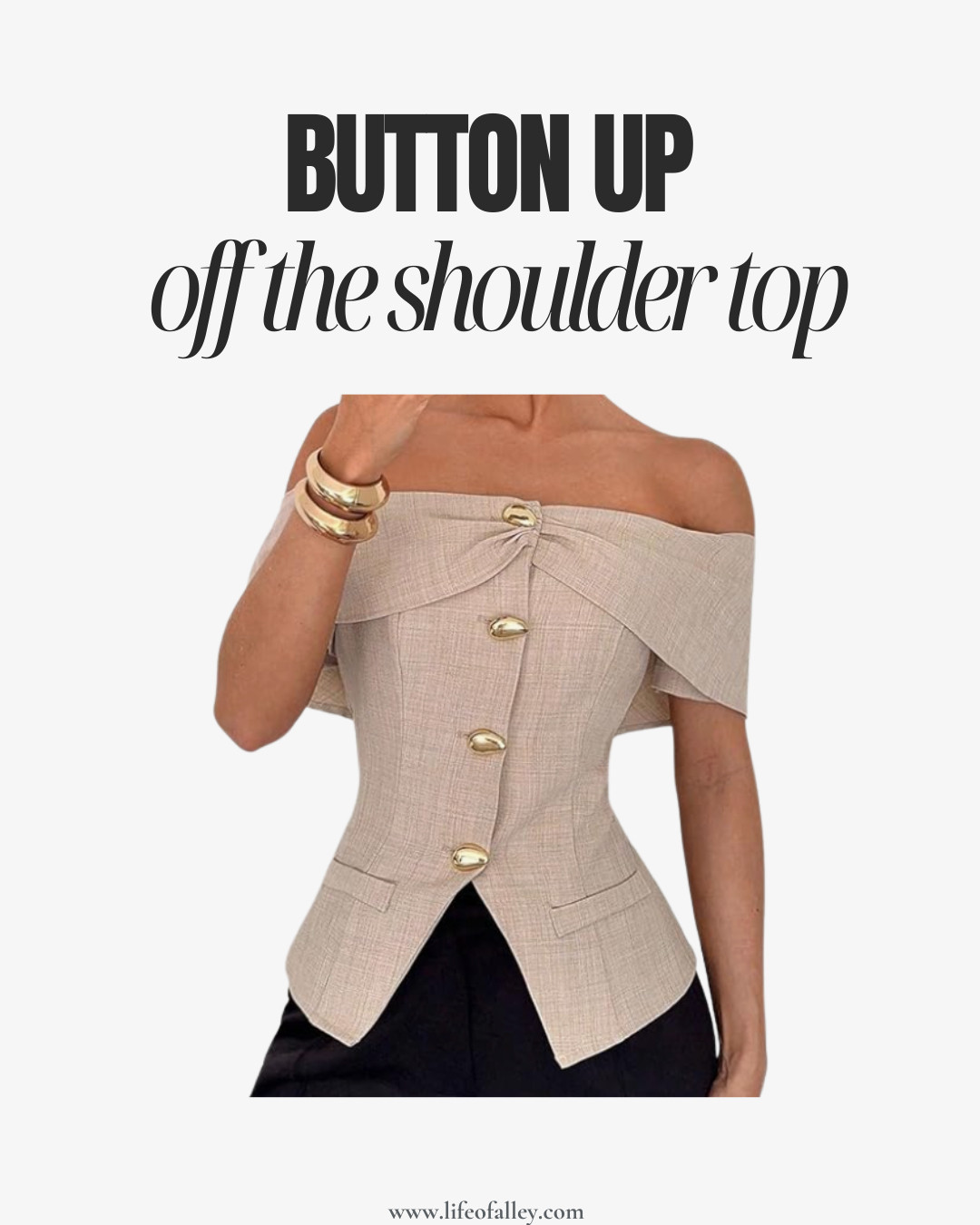 Elevated spring top- button down off the shoulder top for Spring. 

 #LTKootd #LTKSeasonal #LTKOver40