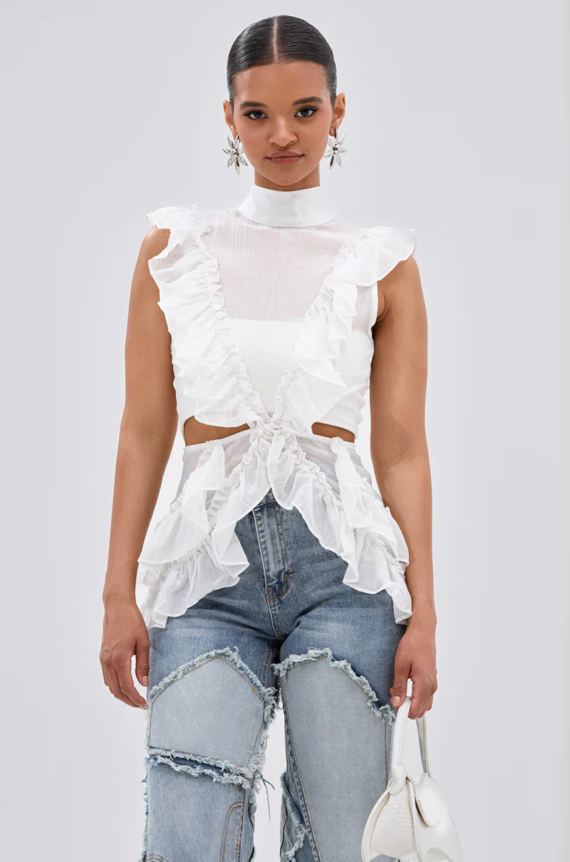 TIFFANY RUFFLE BLOUSE IN WHITE | AKIRA