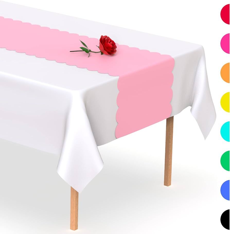 Light Pink PLastic Disposable Table Runner. 5 Pack 14 x 108 inch. Scallop Table Runner Adds A Pop... | Amazon (US)