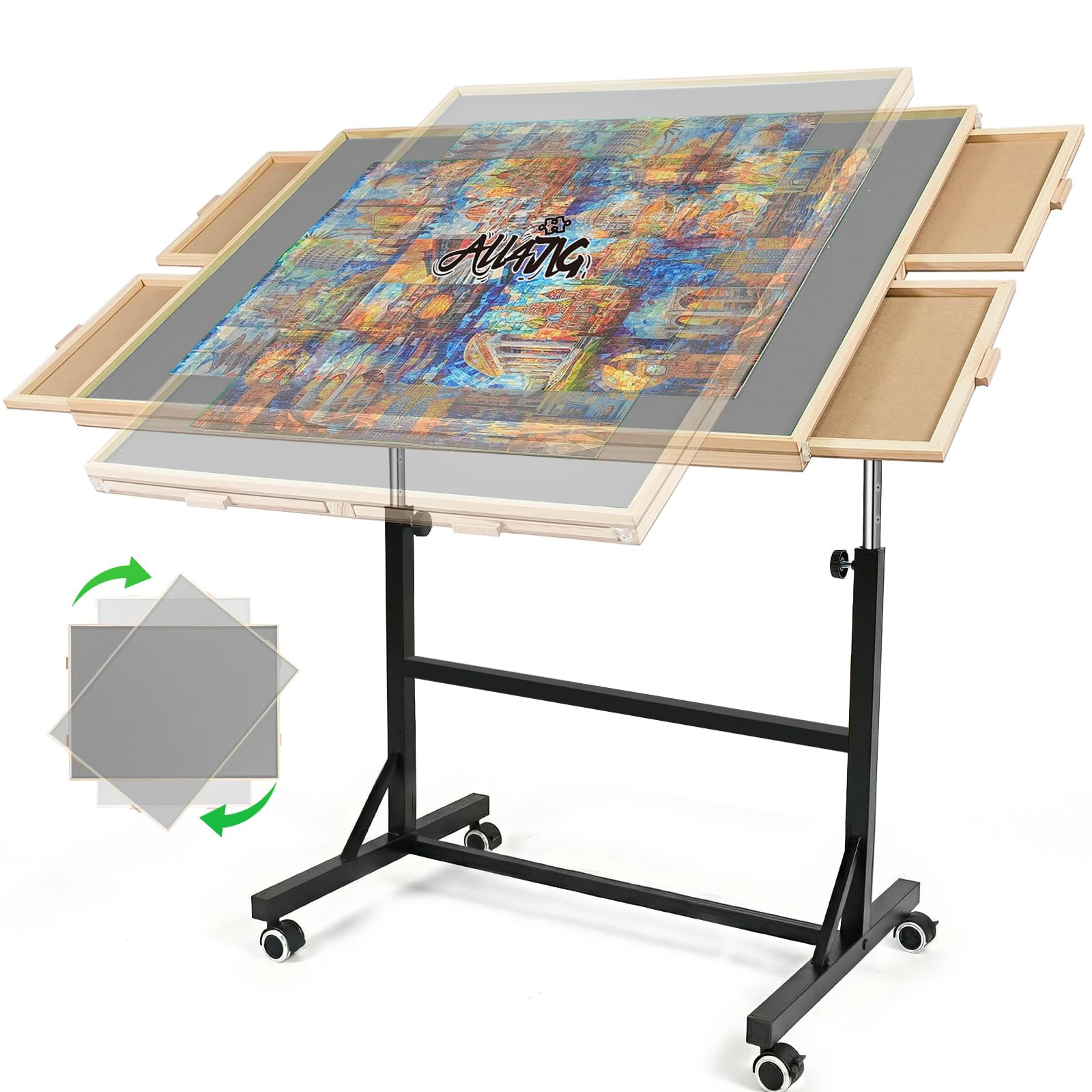 ALL4JIG 1500 Pieces Puzzle Table with Legs and Wheels, 24.92"×33.58" Wooden Jigsaw Puzzle Table ... | Amazon (US)