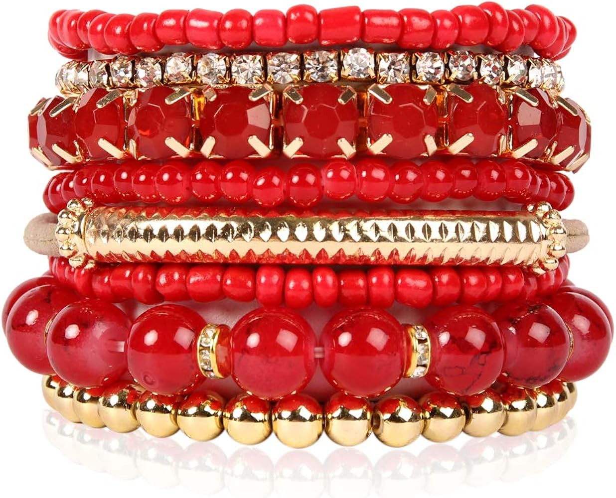 RIAH FASHION Multi Color Stretch Beaded Stackable Bracelets - Layering Bead Strand Statement Wrap... | Amazon (US)