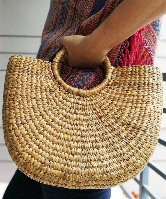 Natural Basket Handmade Straw bag Water Hyacinth Bag Woven Bag Sea Grass Bag Beach Bag top Handle Ba | Etsy (US)