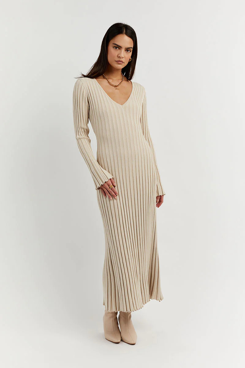 REIGN STONE SLEEVED KNIT MIDI DRESS | DISSH