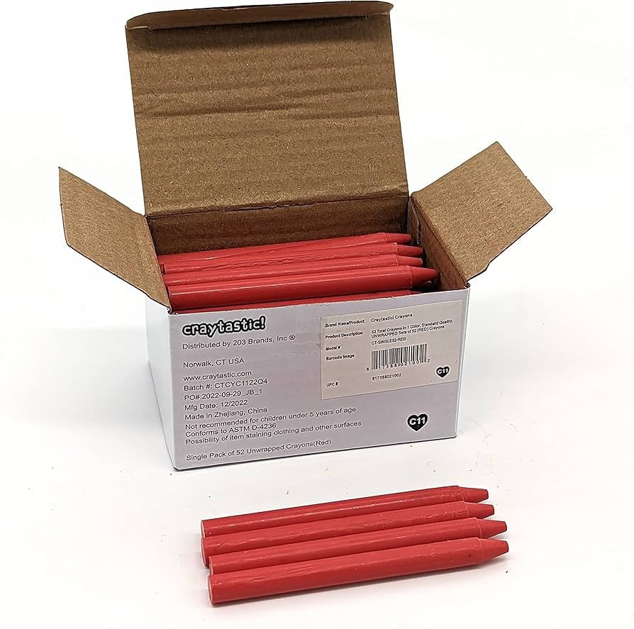 Bulk Unwrapped Crayons Box of 52 (RED) for Crafting, Parties, Kids - Paperless Crayons, No Paper ... | Amazon (US)