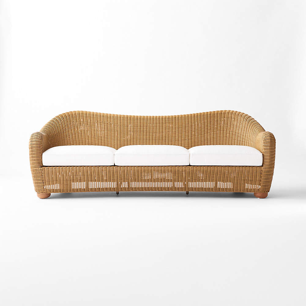 Bacio Light Brown All-Weather Rattan Outdoor Sofa with Grey Sunbrella Cushions by Ross Cassidy | ... | CB2