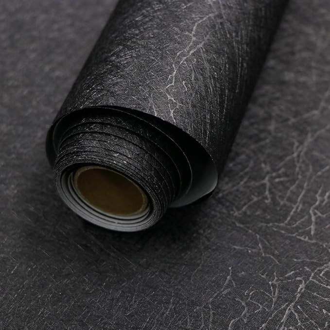 15.7" X 118" Black Silk Wallpaper Embossed Self Adhesive Peel and Stick Wallpaper Removable Kitch... | Amazon (US)