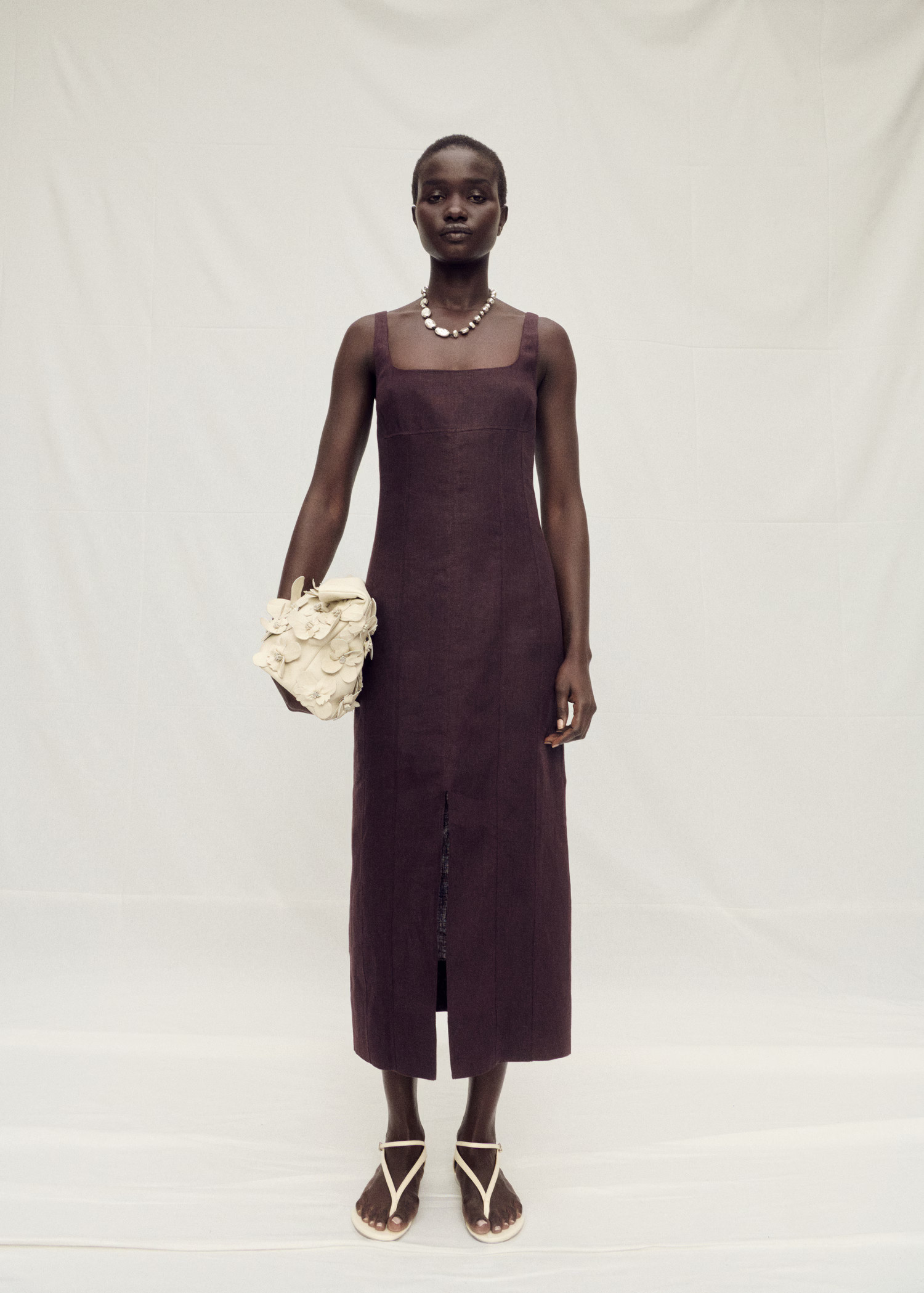 Linen midi-dress with front opening - Women | MANGO USA | Mango (US/MX/AU)