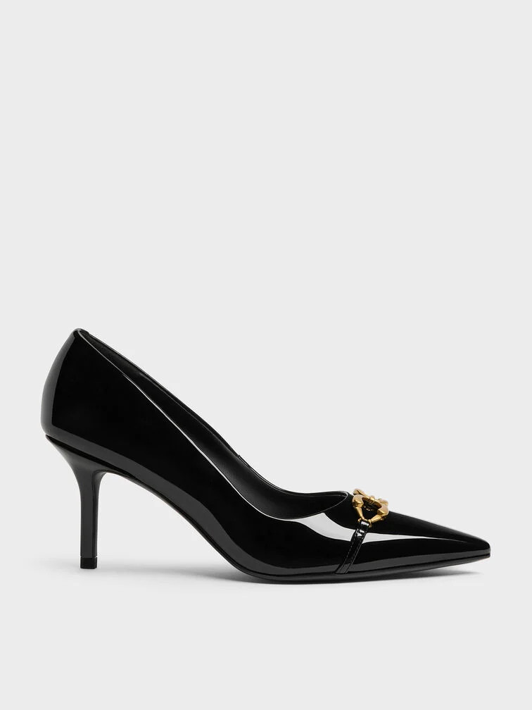 Burgundy Patent Metallic-Buckle Pointed Pumps | CHARLES & KEITH | Charles & Keith US