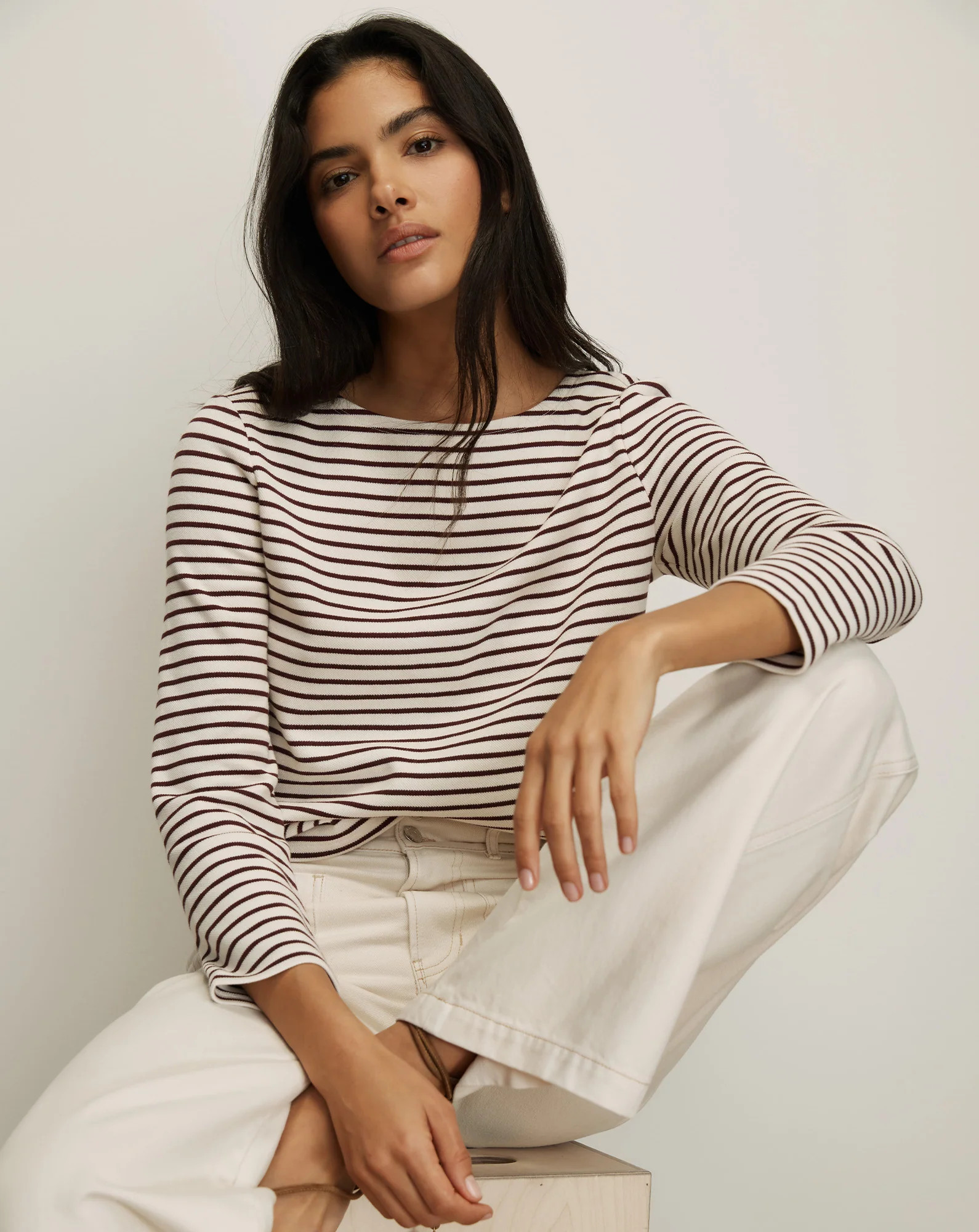 Hovey Striped Boatneck Top in Dove White & Raisin Burgundy | Veronica Beard | Veronica Beard