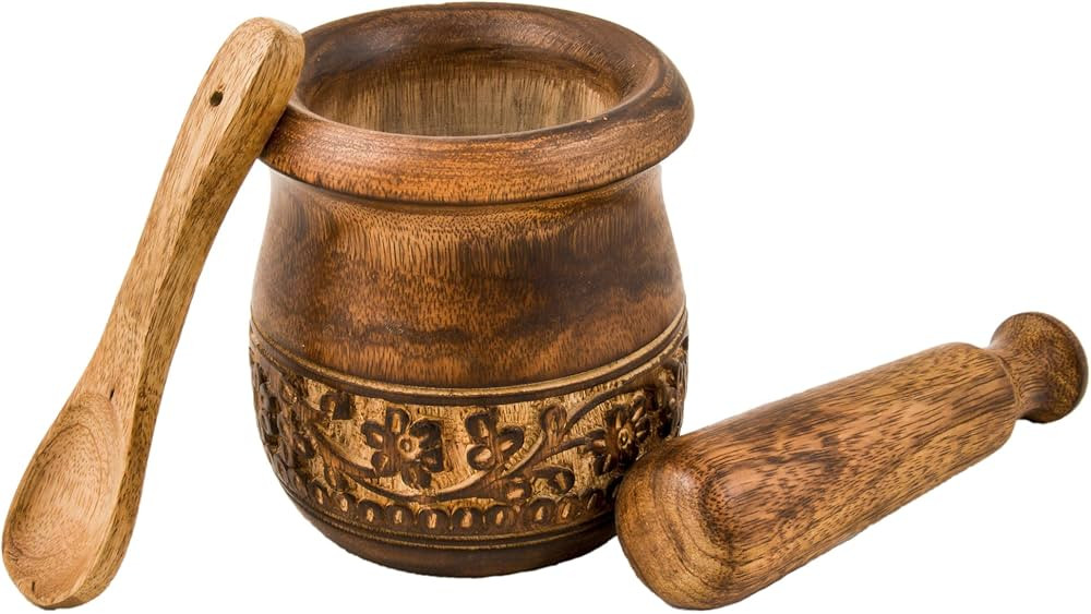 GoCraft Wooden Carved Mortar and Pestle | Grinder for Herbs, Spices and Kitchen Usage, Natural Ma... | Amazon (US)