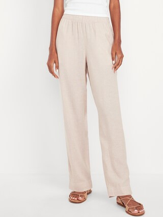High-Waisted Linen-Blend Straight Pants | Old Navy (US)