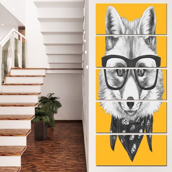 Designart 'Funny Fox with Formal Glasses' Contemporary Animal Art Canvas | Bed Bath & Beyond