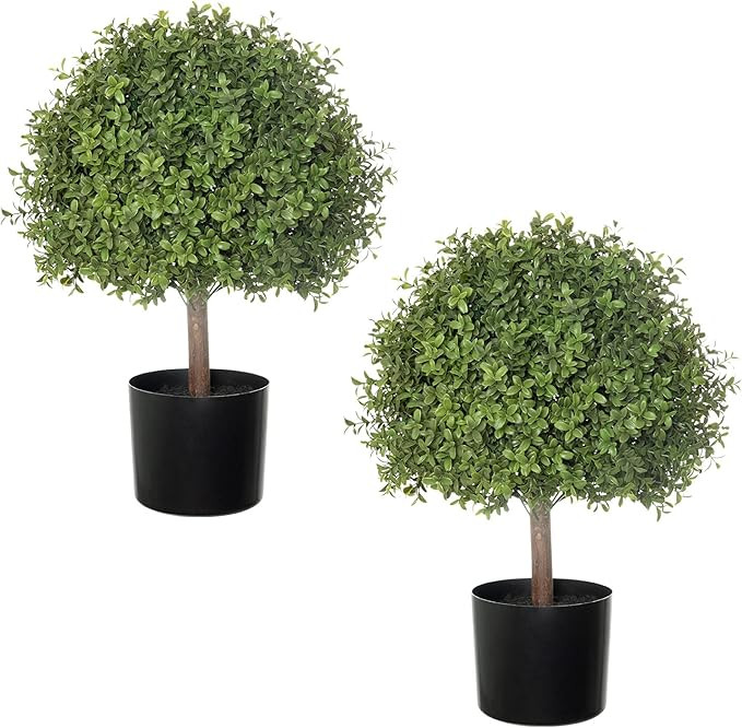 2pcs 24.5inch Artificial Topiary Ball Plants,Faux Boxwood Ball in Pot，Fake Outdoor Plant for Th... | Amazon (US)