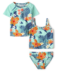 Toddler Girls Matching Family Tropical 3-Piece Swim Set - mellow aqua | The Children's Place