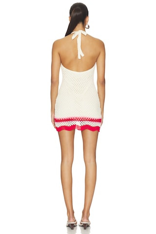 Elva Crochet Halter Mini Dress in Cream & Red | Revolve Clothing (Global)