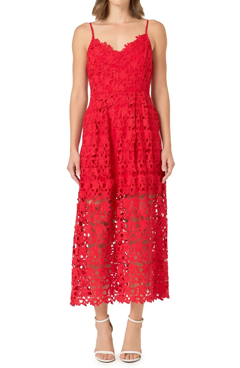Endless Rose Lace Spaghetti Strap Midi Dress | Nordstrom | Nordstrom