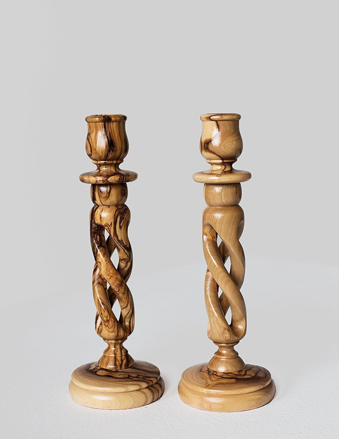 zytoon Pair of Olive Wood Hollow Twist Candle Holders | Amazon (US)