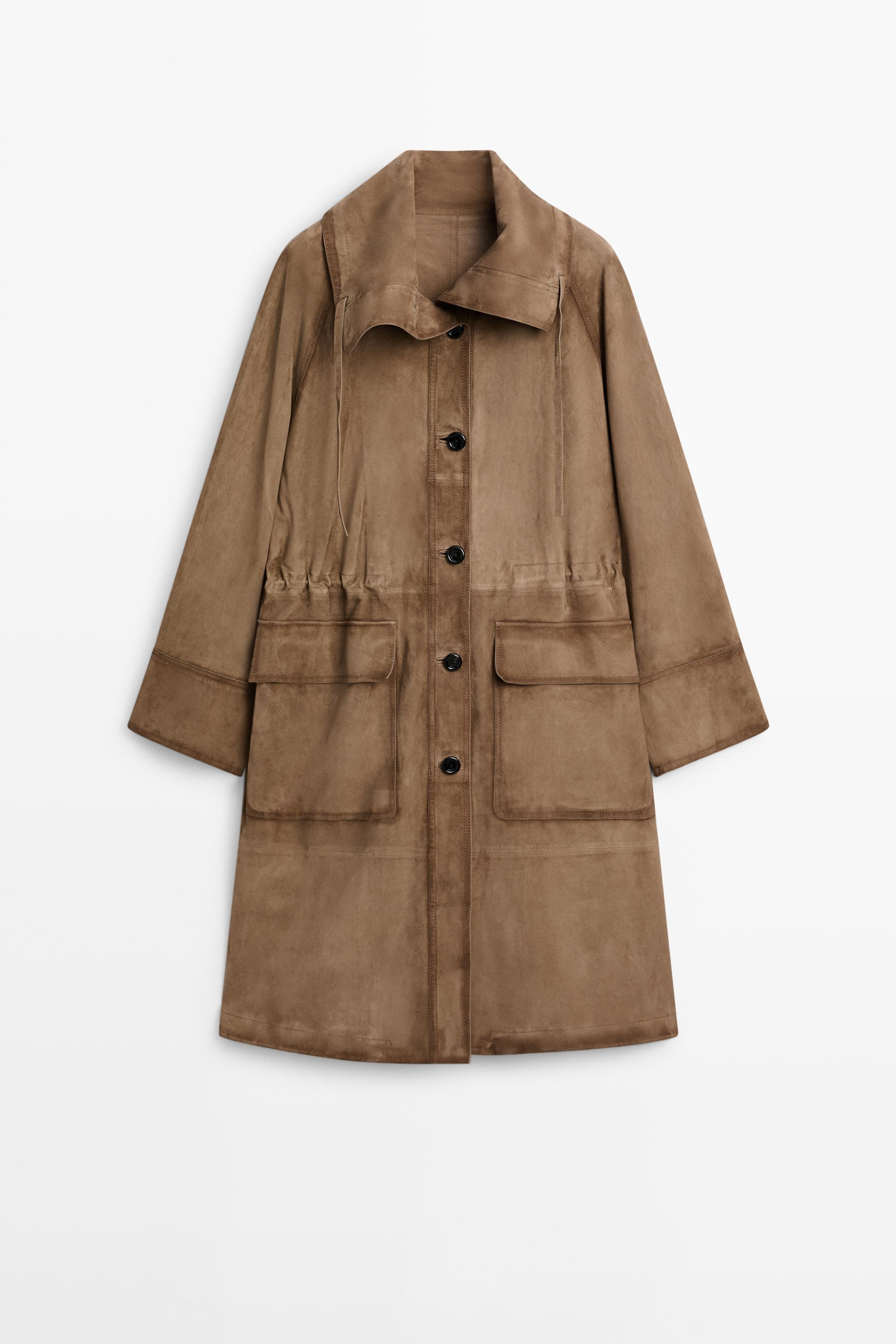 Suede leather high neck parka | Massimo Dutti UK