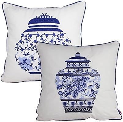 Queenie - 2 Pcs Traditional Chinese Blue & White Porcelain Series 100% Cotton Embroidered Decorat... | Amazon (US)