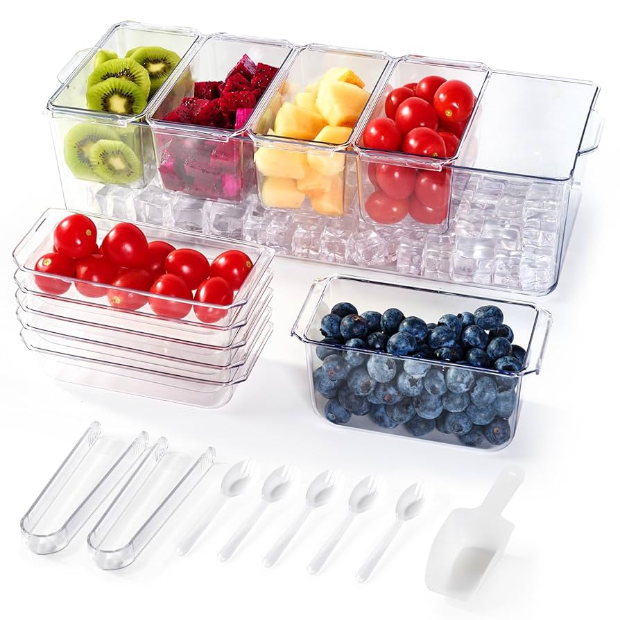 Chilled Condiment Tray Server with 5 Containers and Removable Compartments, Large Ice Chilled Con... | Amazon (US)