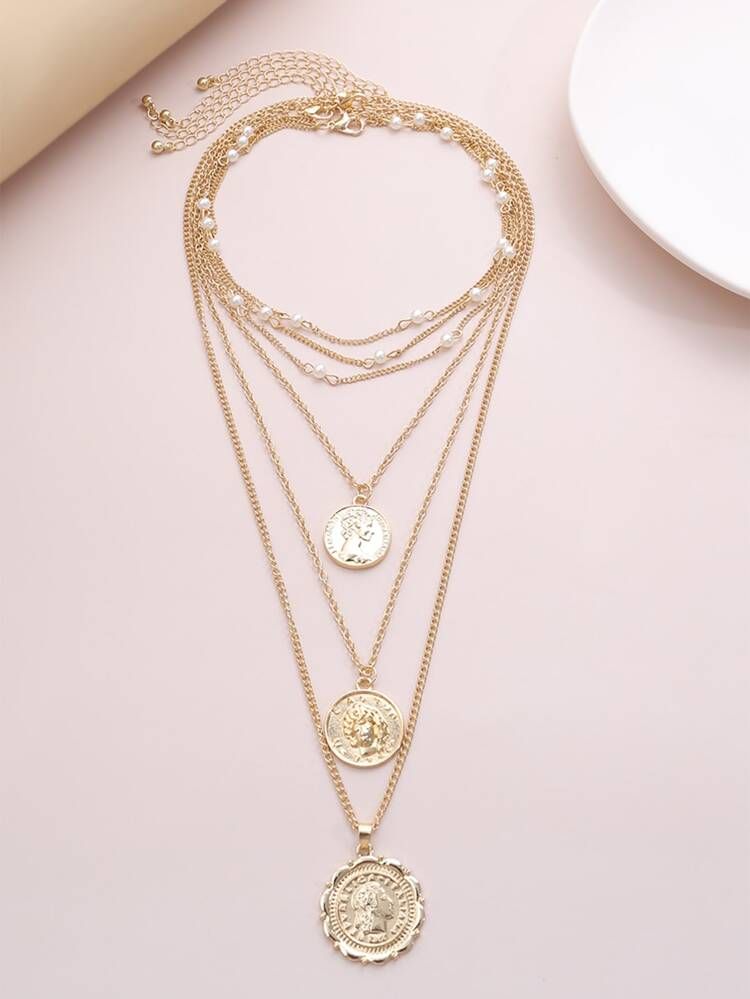 4pcs Coin Charm Necklace | SHEIN