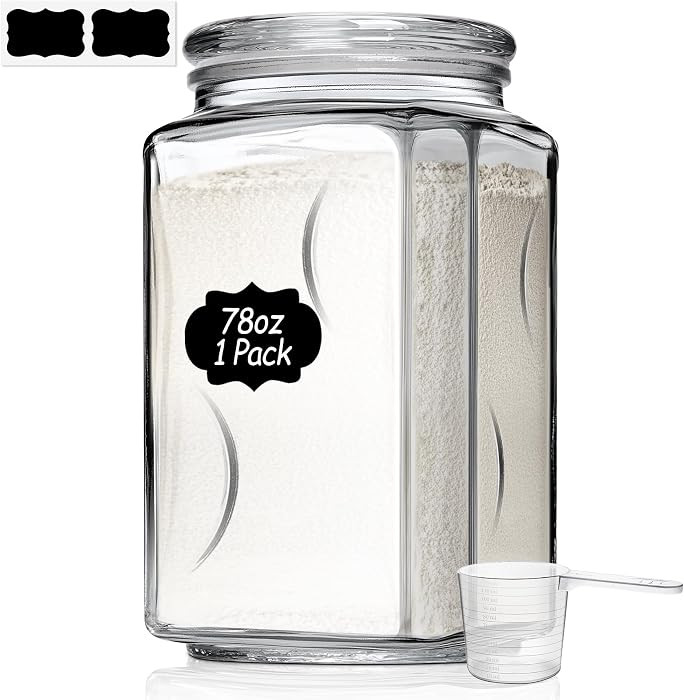ComSaf Large Square Glass Pantry Jar with Lid 78 oz Wide Mouth | Amazon (US)