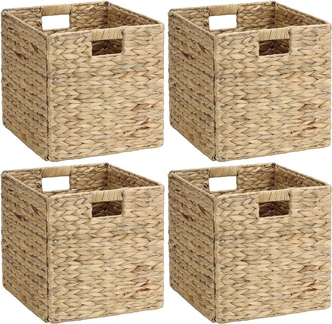 Graciadeco 4 Pack Wicker Baskets Hand Woven Water Hyacinth Storage Baskets Woven, Foldable Cubby ... | Amazon (US)
