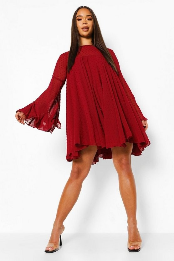Dobby Mesh Pleated Detail Smock Dress | Boohoo.com (US & CA)