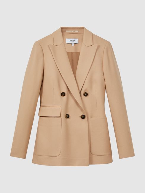 Reiss Light Camel Larsson Double Breasted Twill Blazer | Reiss UK