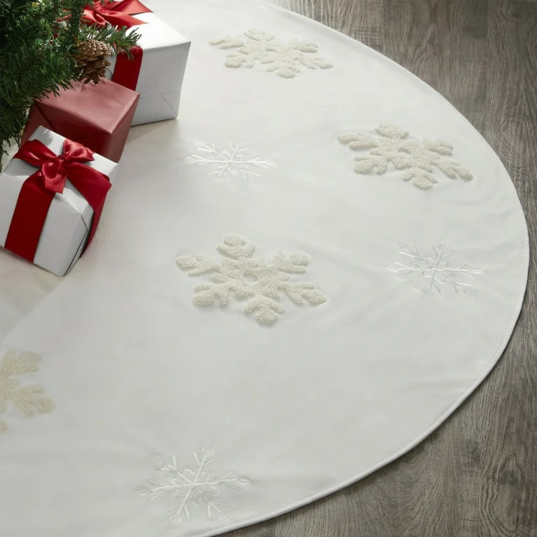 My Texas House Savannah Coconut Milk Embroidered Velvet Christmas Tree Skirt, 52" - Walmart.com | Walmart (US)