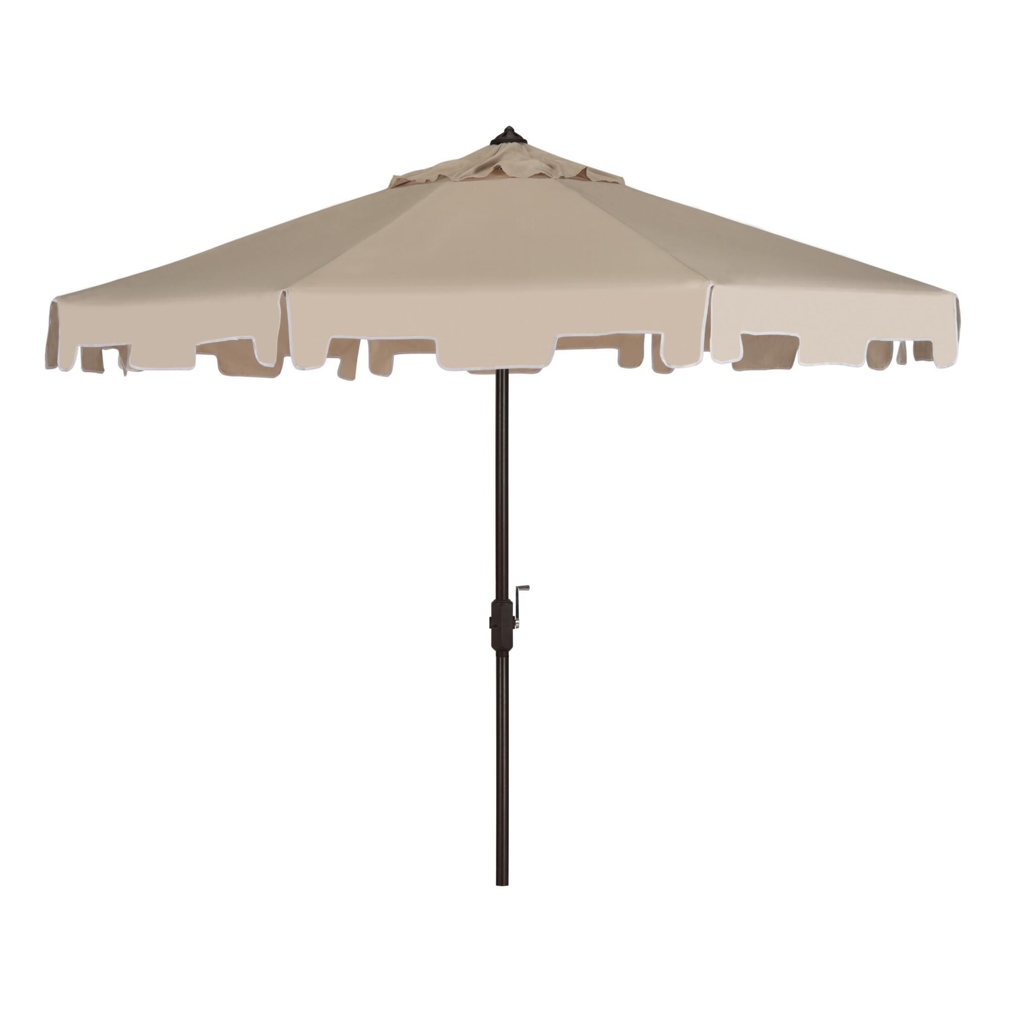 Beige and White Square Scallop 9 Ft Tilting Outdoor Patio Umbrella: Natural - Fabric by World Market | World Market