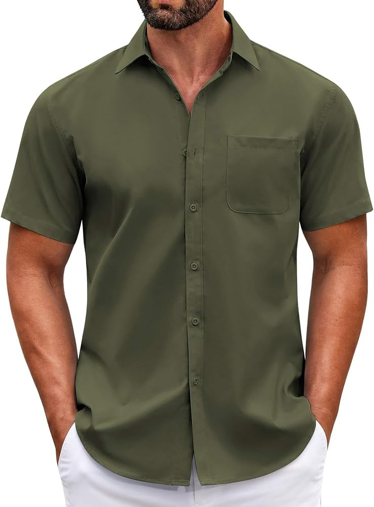 COOFANDY Mens Short Sleeve Casual Button Down Shirts Summer Untucked Dress Shirts with Pocket | Amazon (US)