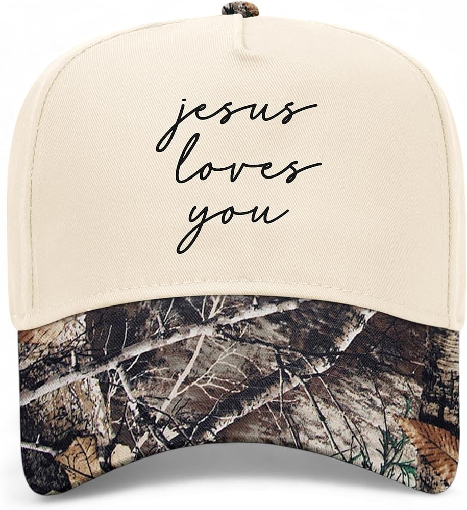 Jesus Loves You Cursive Vintage Trucker Hat | Premium Adjustable Christian Snapback Baseball Hat ... | Amazon (US)