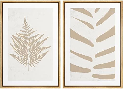 SIGNWIN Framed Canvas Print Wall Art Set Tan White Forest Plant Silhouettes Nature Wilderness Ill... | Amazon (US)