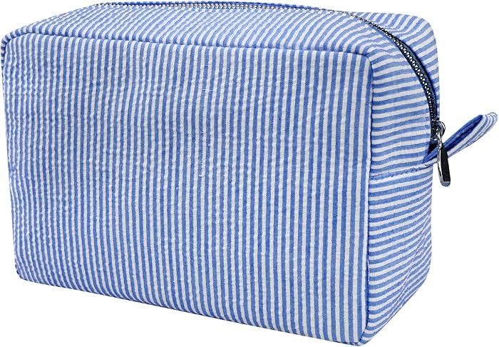GFU Makeup Bag for Women, Cute Cosmetic Bag, Lightweight Toiletry Make up Bag, Large Seersucker A... | Amazon (US)