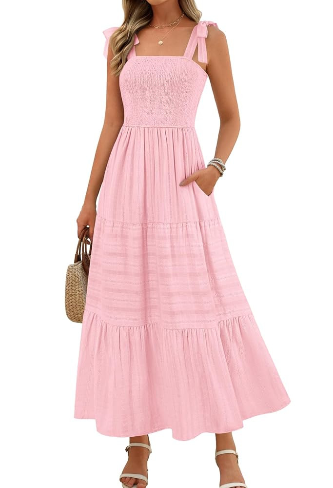 MEROKEETY Women's Summer Boho Maxi Dress Beach Vacation Casual Smocked A Line Sundress with Pocke... | Amazon (US)
