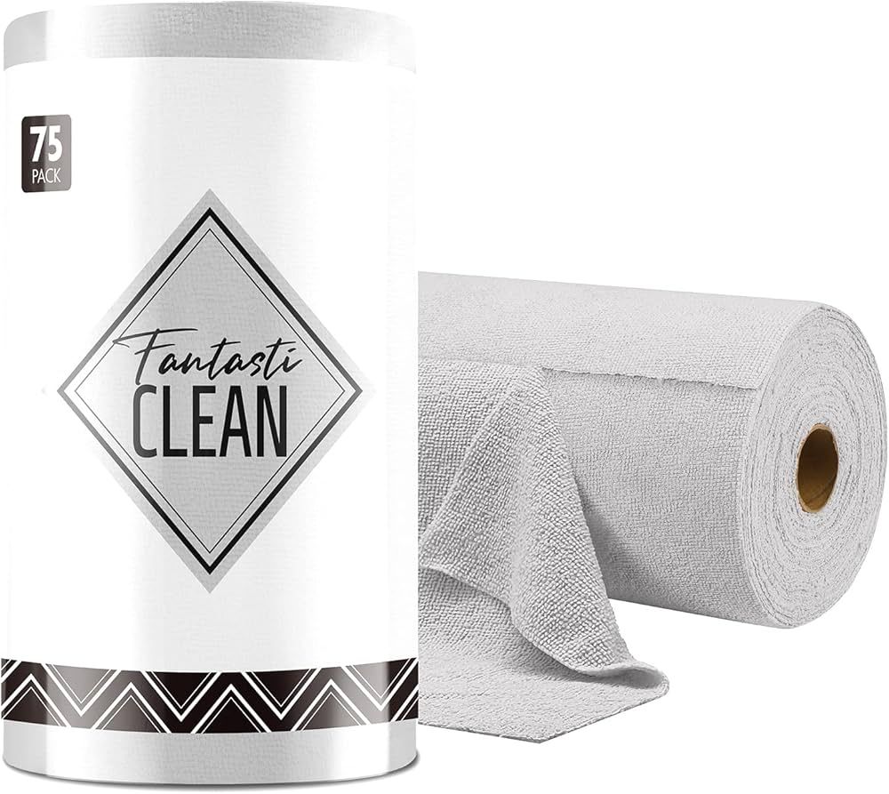 Microfiber Cleaning Cloth Roll -75 Pack, Tear Away Towels, 12" x 12", Reusable Washable Rags (Gre... | Amazon (US)