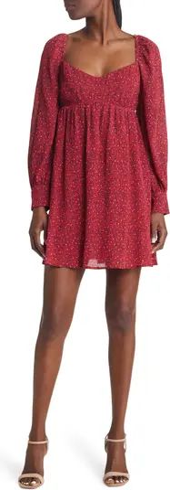 Charles Henry Print Long Sleeve Babydoll Dress | Nordstrom | Nordstrom