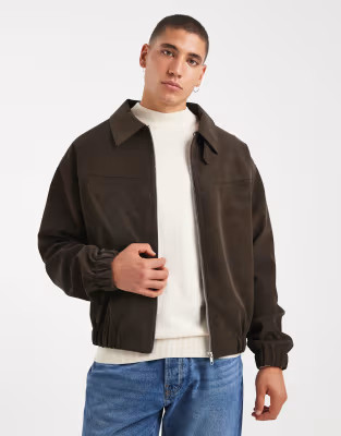ASOS DESIGN  faux suede bomber jacket in brown | ASOS (Global)