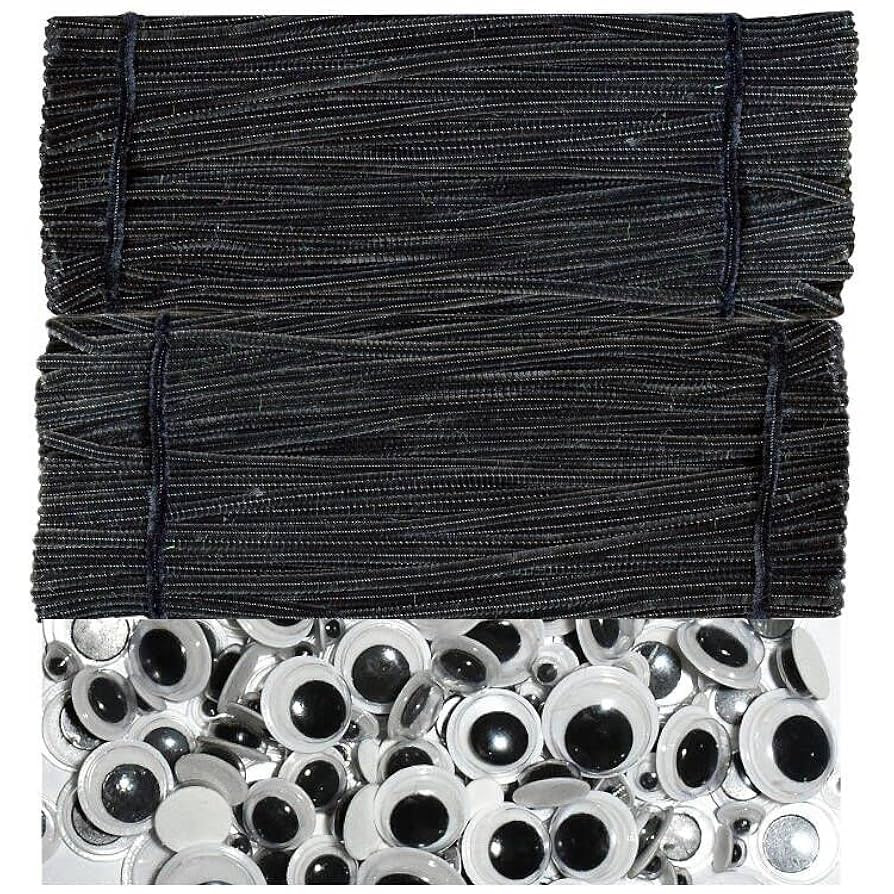 Black Pipe Cleaners with Wiggle Eyes (300 Pack) Chenille Stems for DIY Art Craft Decorations Crea... | Amazon (US)