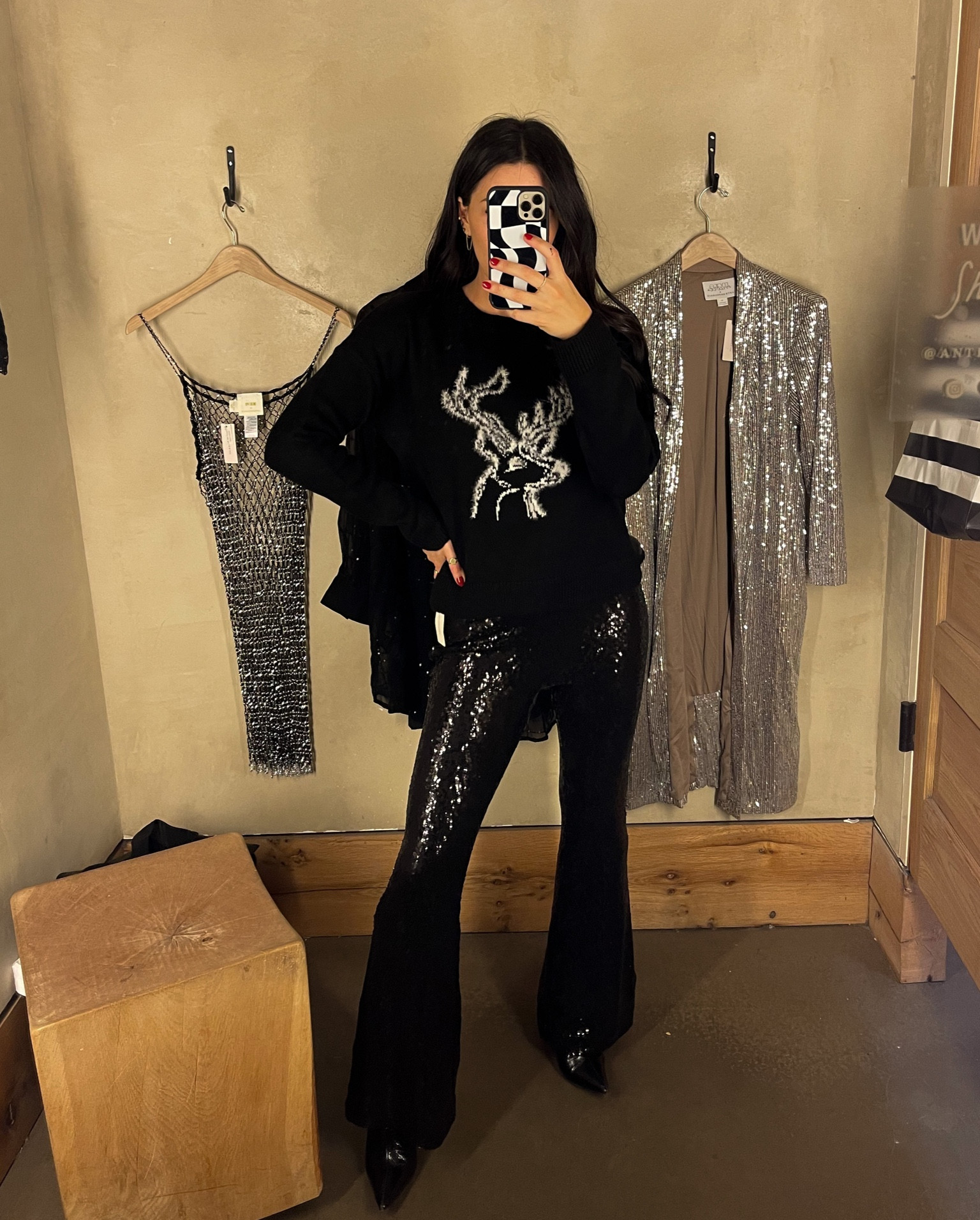 Holiday / Christmas Outfit Idea — Reindeer Sweater (small) + Sequin Flare Pants (4) 

#LTKGiftGuide #LTKHoliday #LTKSeasonal