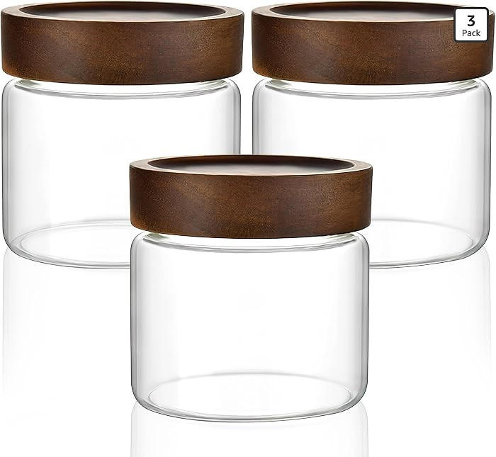 3 Pack 17 fl oz/500ml Clear Glass Storage Canister with Airtight Wooden Screw On Lid, Small Cute ... | Amazon (US)