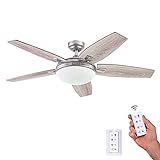 Honeywell Ceiling Fans Carmel, 48 Inch Contemporary Indoor LED Ceiling Fan with Light, Remote Control, Dual Mounting Options, Dual Finish Blades, Reversible Motor - 51627-01 (Pewter) | Amazon (US)