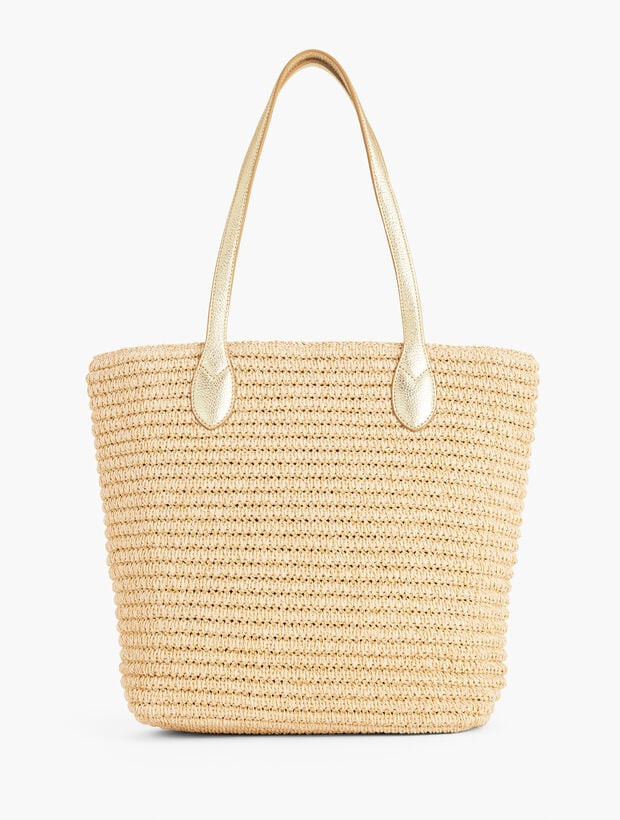 Metallic Leather Trim Straw Tote | Talbots