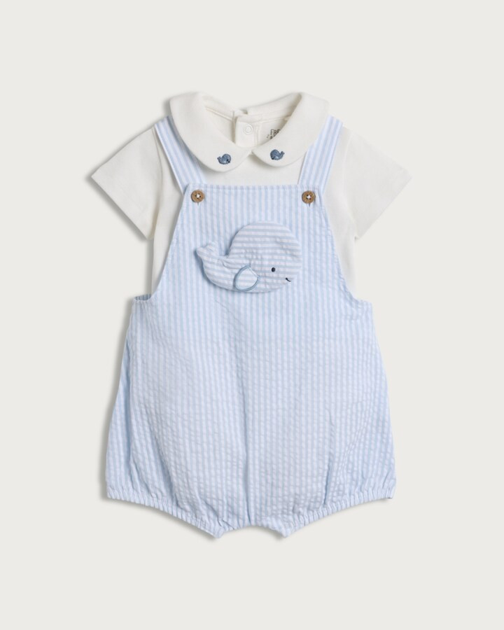 F&F Baby 2-Piece Pure Cotton Striped Romper and Bodysuit Set in Blue | Tesco F&F