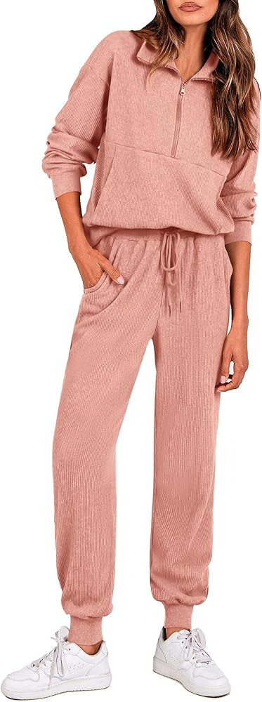 PRETTYGARDEN Women's Fall 2 Piece Lounge Sets Zip Up Sweatshirt Jogger Pants Sweat Track Suits Tr... | Amazon (US)