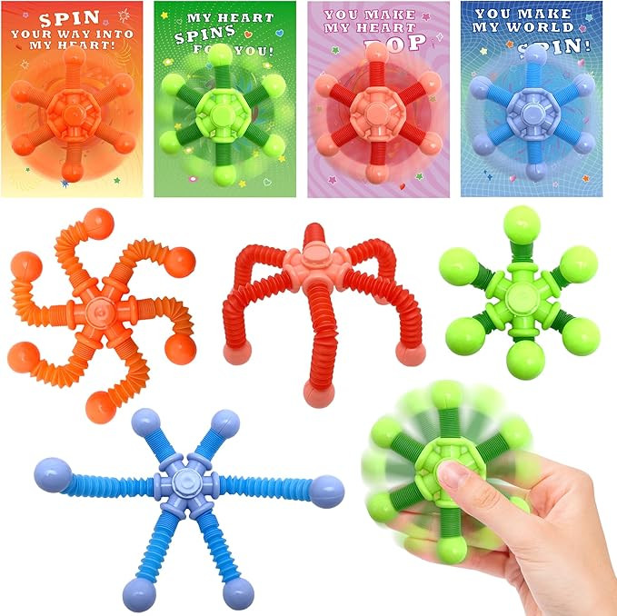28 Pack Kids Valentine's Cards with Pop Tubes Finger Spinner, 56 Count Unisex Kids Party Favor fo... | Amazon (US)